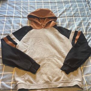Denim & Flower Men's Colorblock Hoodie in Brown, Black & Gray